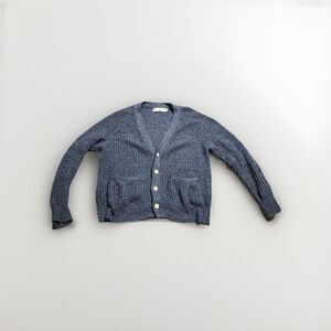 Shipley & Halmos Mens Blue Ribbed Knit Cardigan Sweater L Button Front Pockets